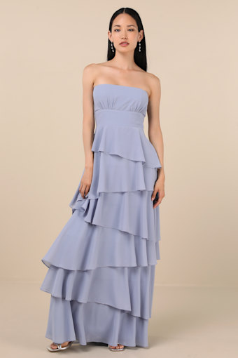 Gorgeous Essence Slate Blue Strapless Tiered Maxi Dress 2