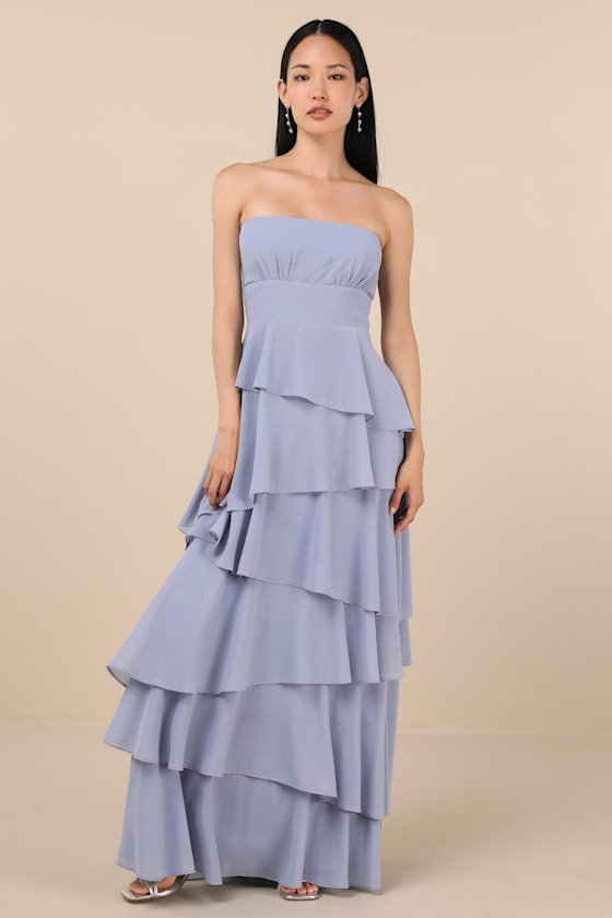 Gorgeous Essence Slate Blue Strapless Tiered Maxi Dress 2
