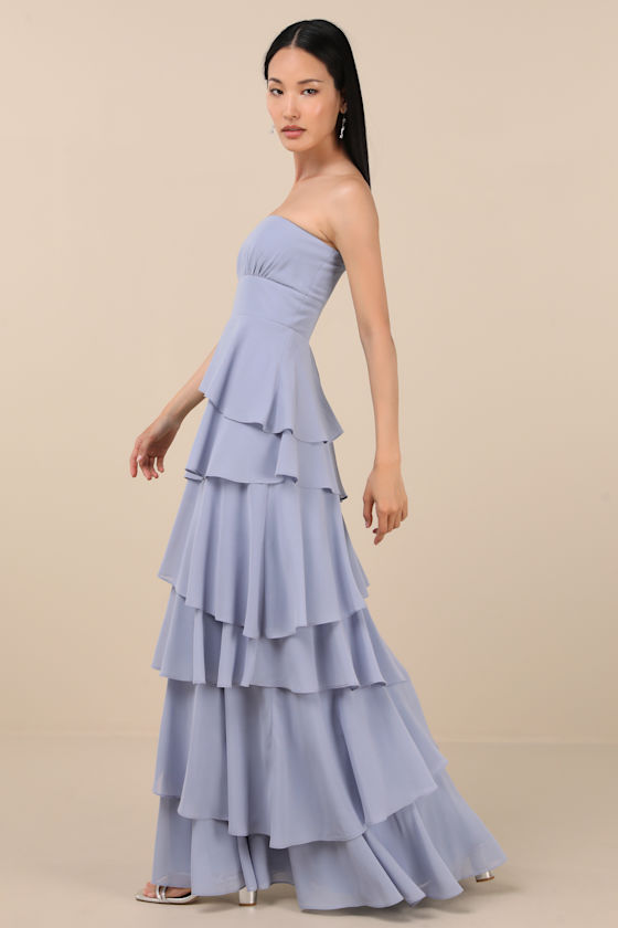 Slate Blue Tiered Maxi Dress - Strapless Maxi Dress - Black Gown - Image 3