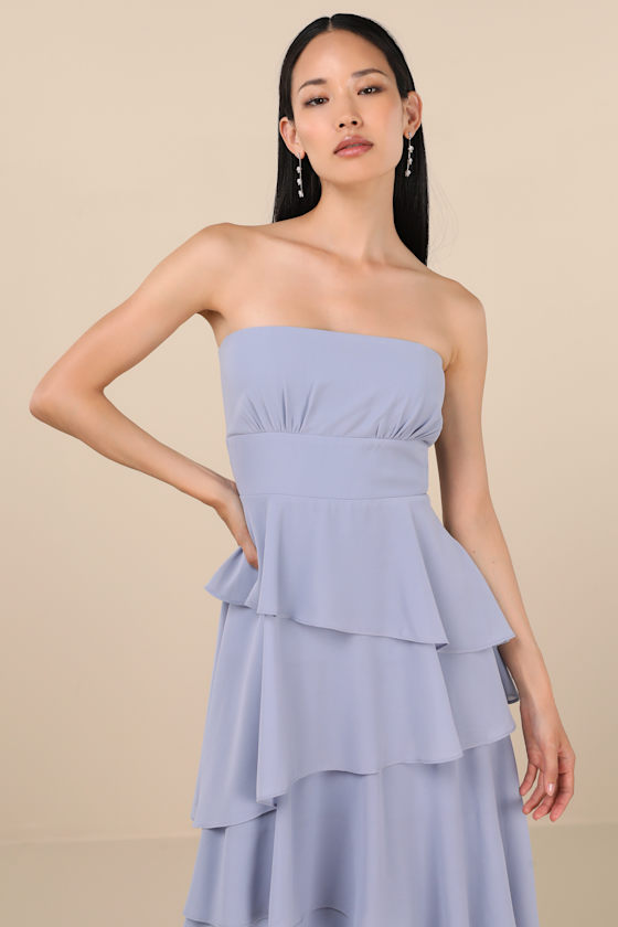 Slate Blue Tiered Maxi Dress - Strapless Maxi Dress - Black Gown - Image 4