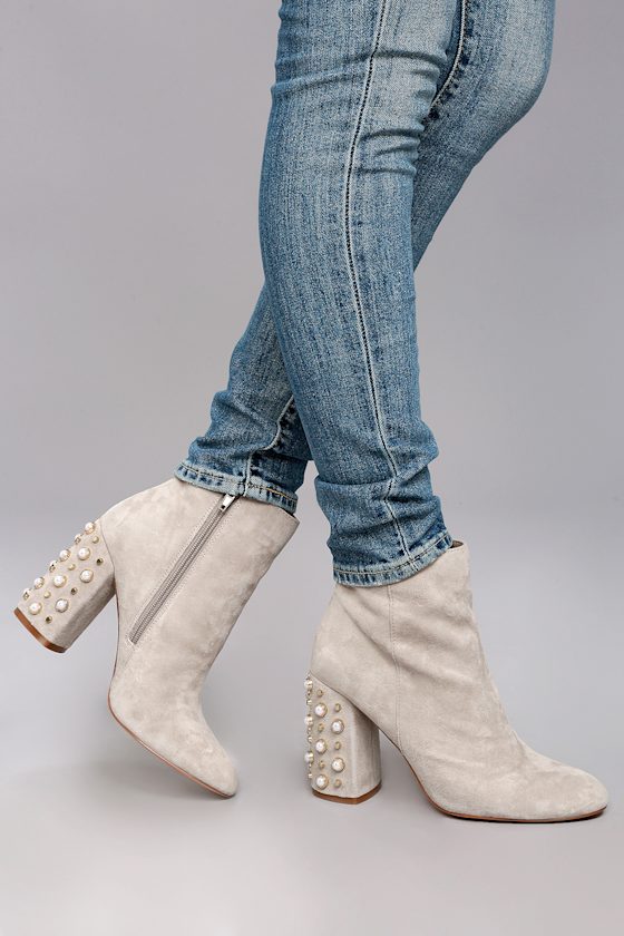Steve Madden Yvette Taupe Suede Leather Studded Booties 4