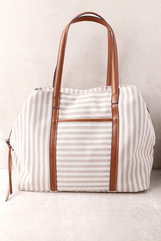 High Standards Tan Striped Tote 2