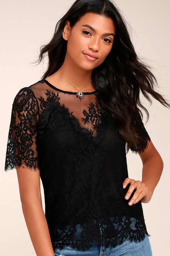 Pure Genius Sheer Black Lace Top