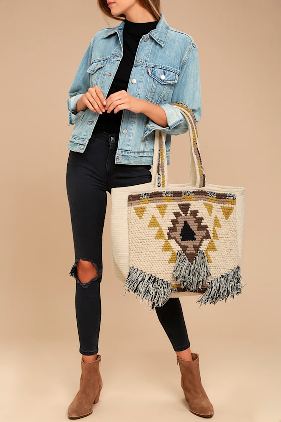 Saffron Beige Woven Tote 1