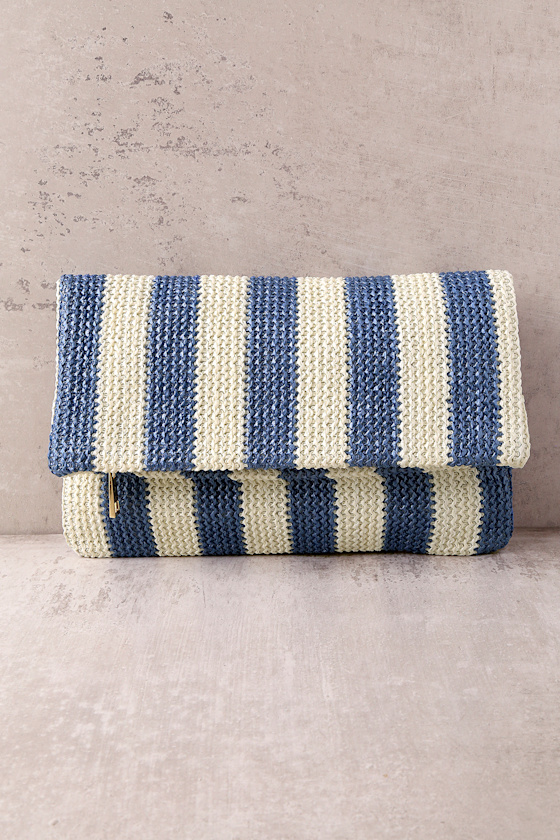 Maui Blue and White Striped Clutch 2