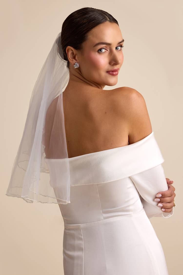 White Mesh Short Veil - Beaded Short Veil - Shoulder-Length Veil - Lulus