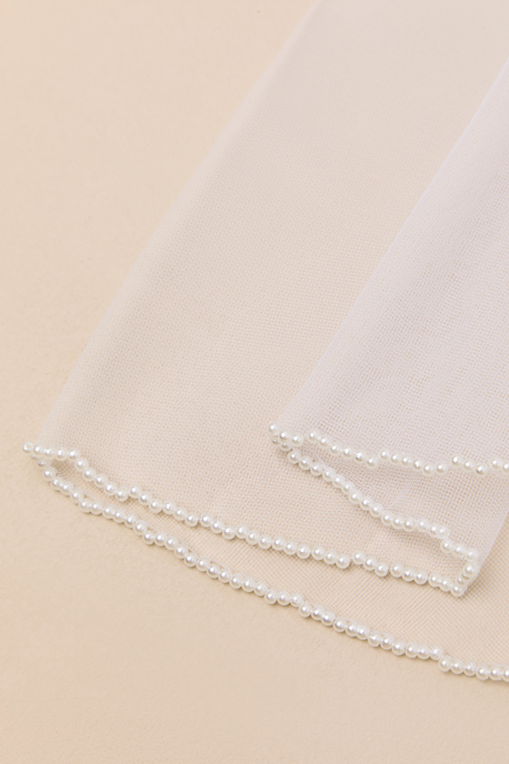 White Mesh Short Veil - Beaded Short Veil - Shoulder-Length Veil - Image 4