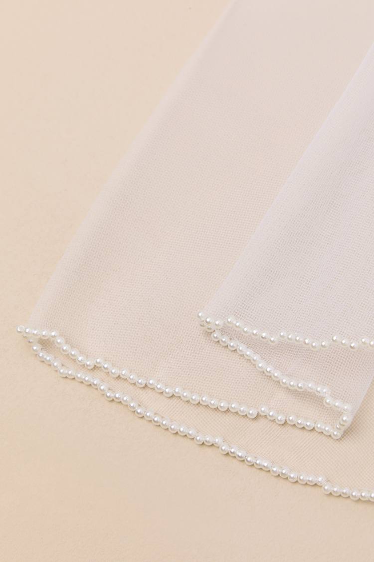 Kaya White Mesh Beaded Short Veil