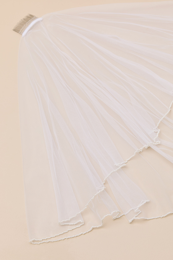 White Mesh Short Veil - Beaded Short Veil - Shoulder-Length Veil - Image 5