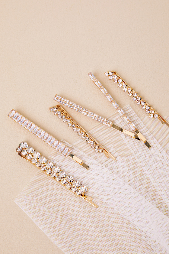 Lainey Gold Rhinestone Six-Piece Hair Pin Set