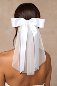 Ellia White Satin Tulle Layered Bow Hair Barrette 1
