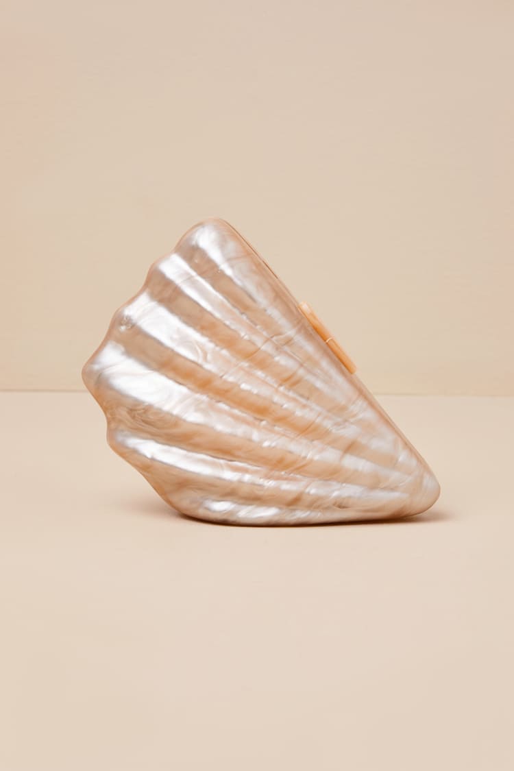 Mulalie Champagne Marbled Shell Hard Case Clutch