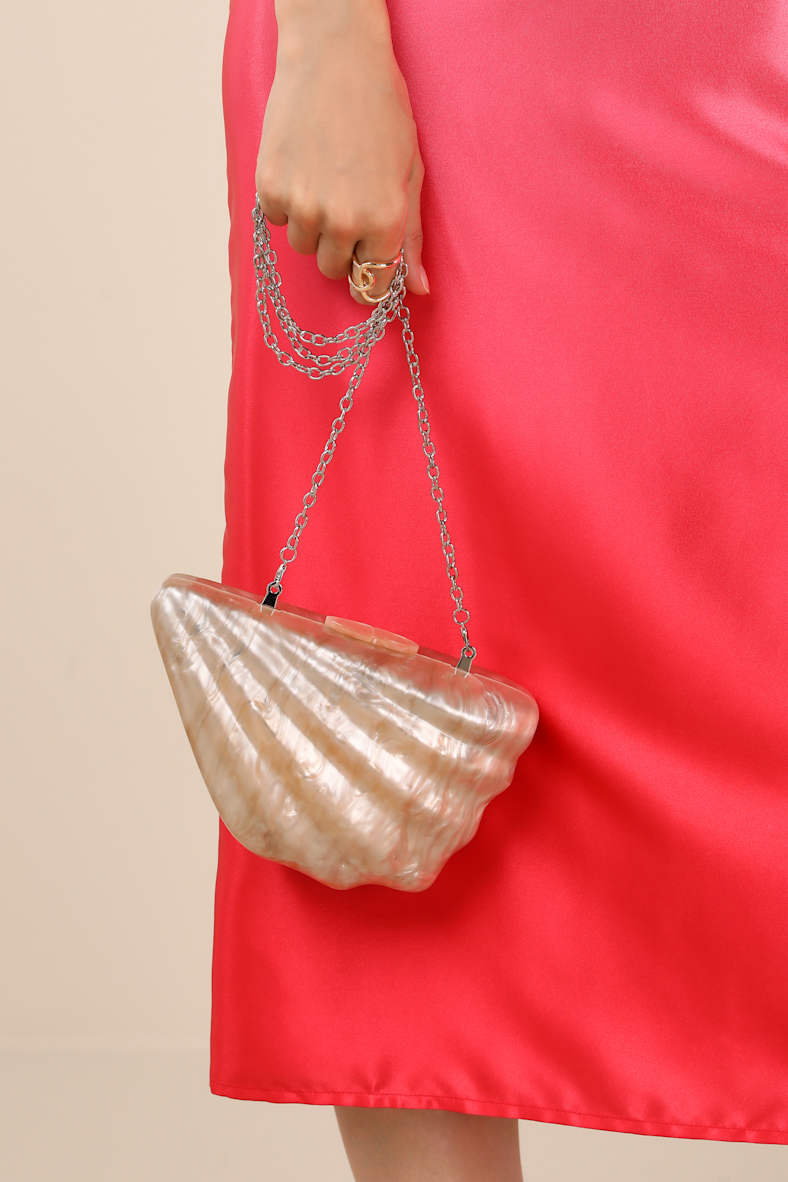 Mulalie Champagne Marbled Shell Hard Case Clutch