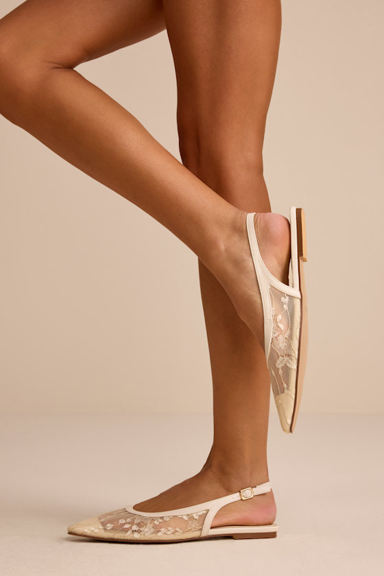 Cepheus Cream Mesh Embroidered Slingback Flats - thumbnail 2