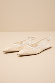 Cepheus White Mesh Embroidered Slingback Flats 2
