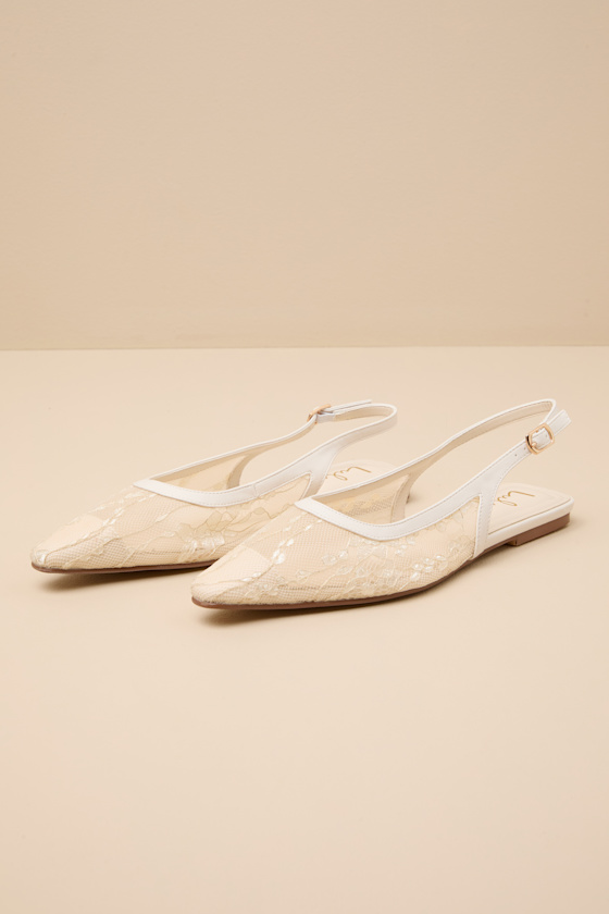Cepheus White Mesh Embroidered Slingback Flats 2