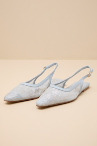 Cepheus Baby Blue Mesh Embroidered Slingback Flats 2