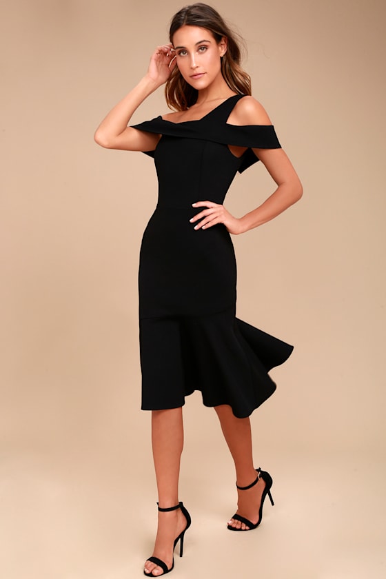 Adelyn Rae Nicole Black One Shoulder Midi Dress 3