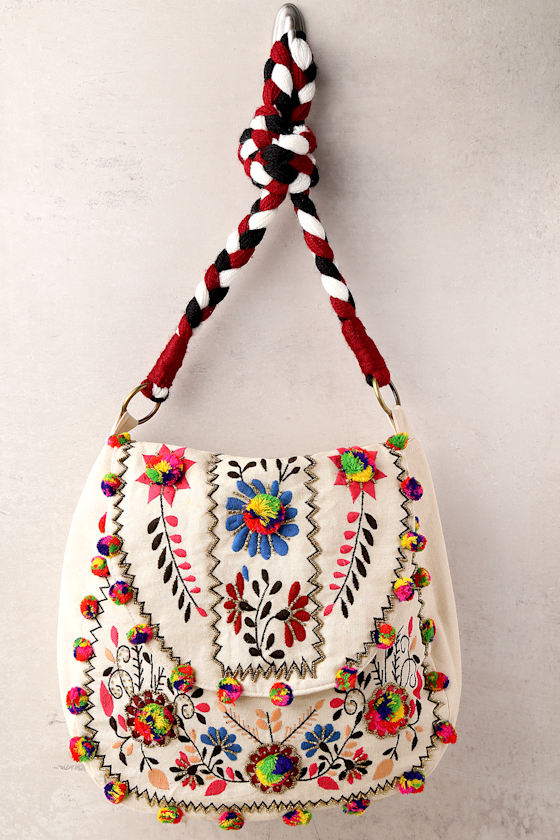 Outside the Lines Beige Embroidered Bag 1