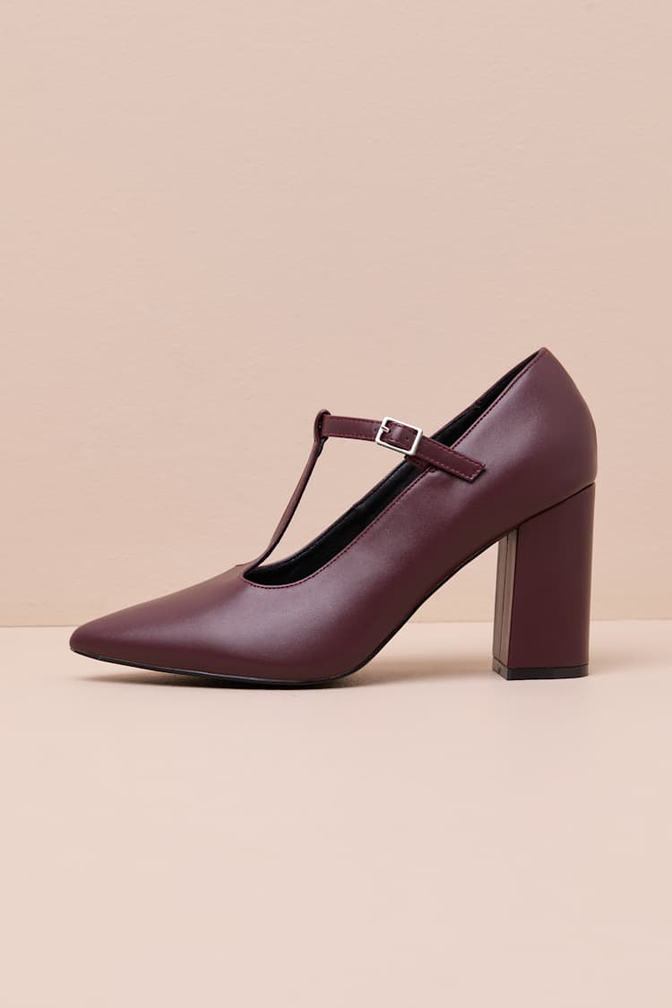 Celaeno Burgundy Pointed-Toe Mary Jane Pumps