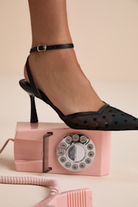 Polaris Black Mesh Heart Ankle Strap Pumps 1