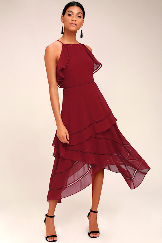 Keepsake Lovers Holiday Wine Red Dress Midi Dress Lulus