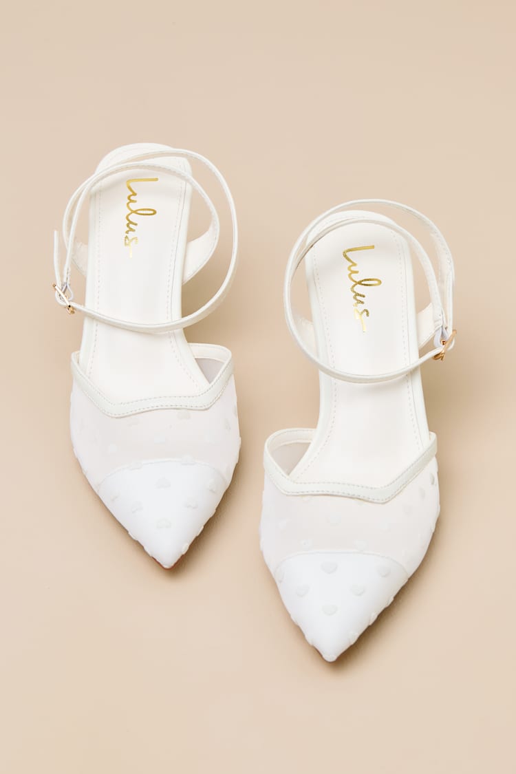 Polaris White Mesh Heart Ankle Strap Pumps