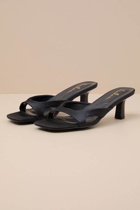 Mirzam Black Satin Kitten Heel Slide Sandals 2