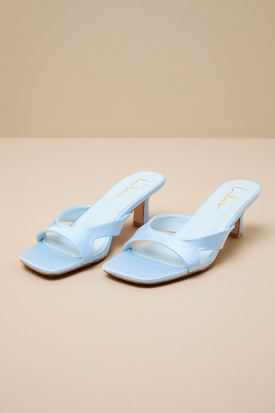 Mirzam Baby Blue Satin Kitten Heel Slide Sandals 1