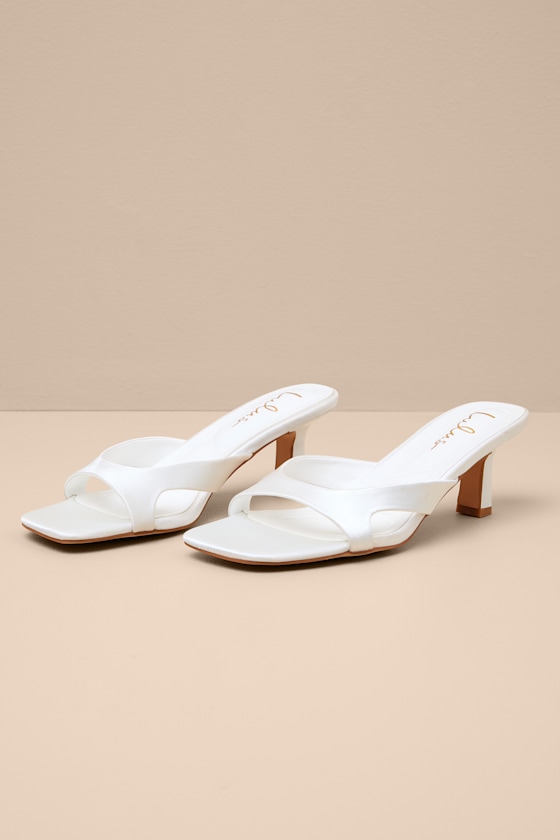 Mirzam White Satin Kitten Heel Slide Sandals 2