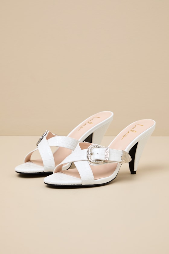 Zania Bone Croc-Embossed High Heel Slide Sandals