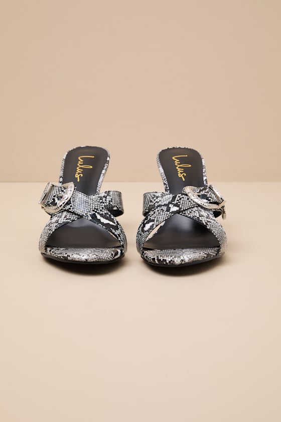 Zania Neutral Snake-Embossed High Heel Slide Sandals 1