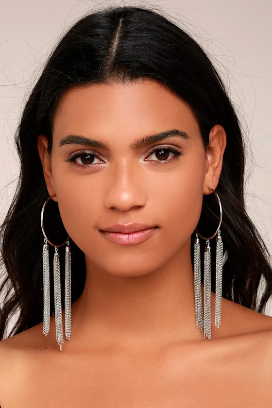 Trendy Hoop Earrings Tassel Earrings Silver Earrings Lulus