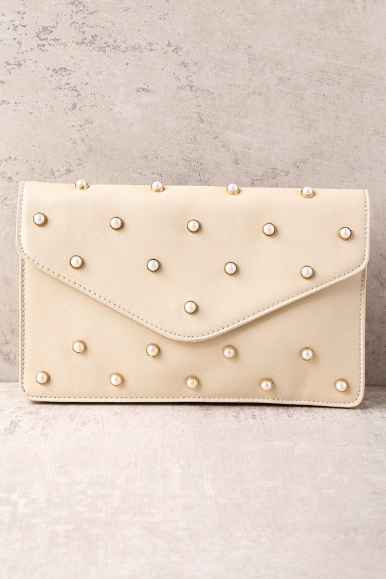 In Your World Beige Pearl Clutch