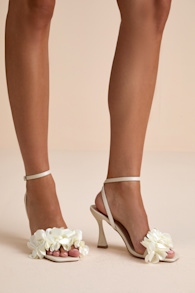 Kappa White Satin Ruffled Ankle Strap High Heel Sandals 1