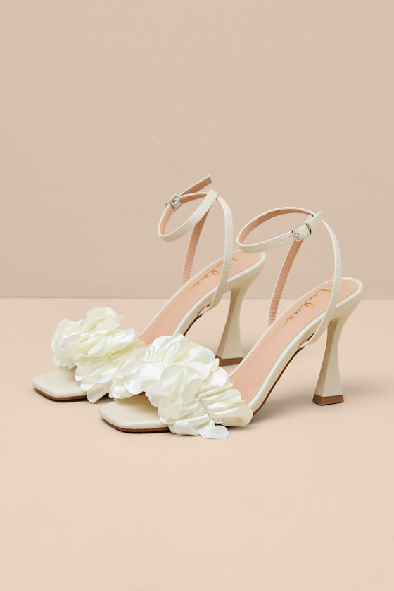Kappa White Satin Ruffled Ankle Strap High Heel Sandals