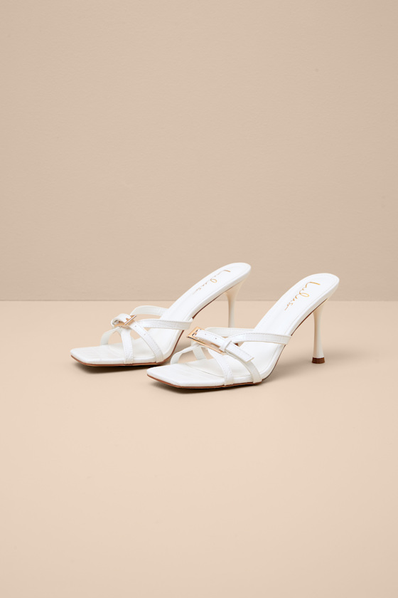 Gamma White Croc-Embossed Buckle High Heel Slide Sandals
