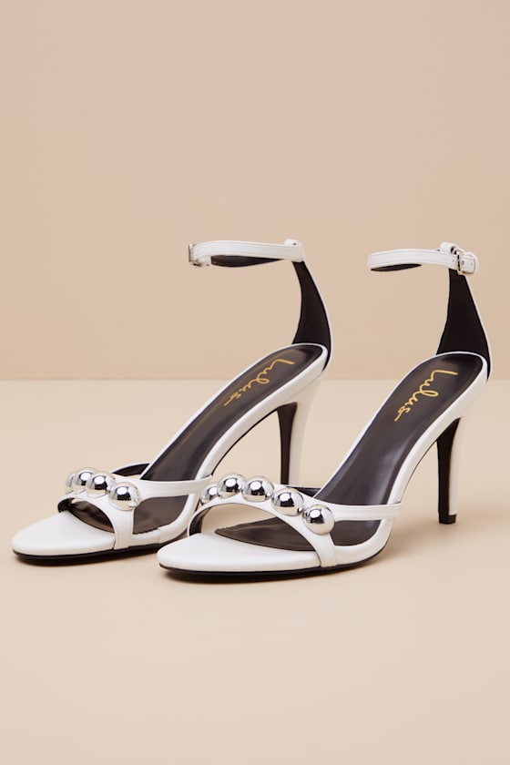 Theta White Ball Studded High Heel Sandals 1