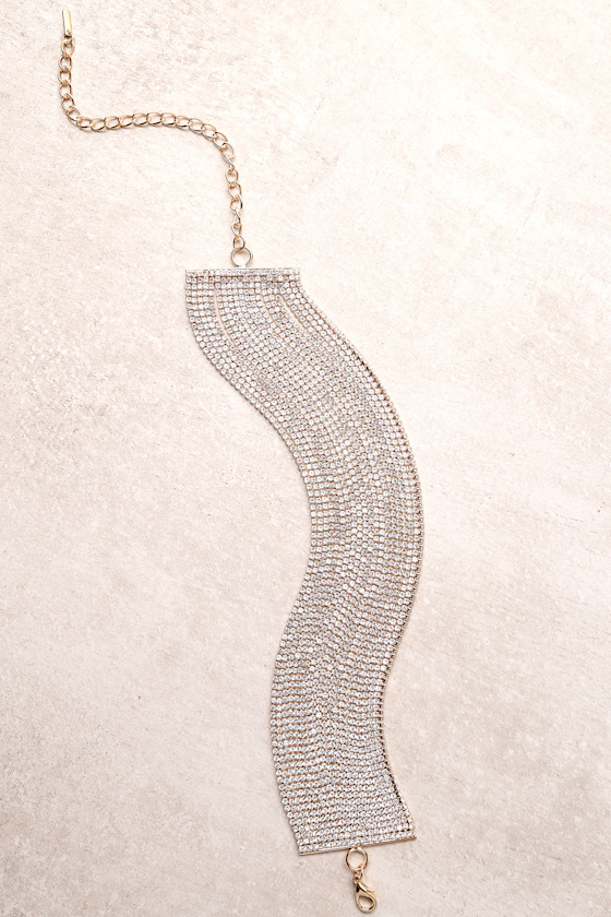 Lionized Gold Rhinestone Layered Choker Necklace 4