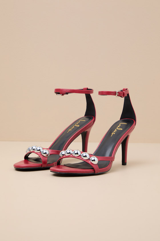 Theta Red Ball Studded High Heel Sandals 1