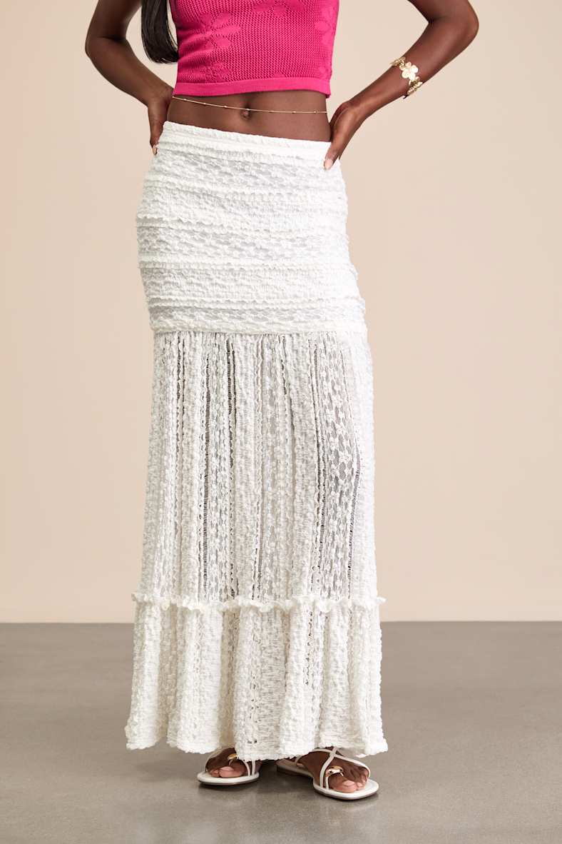 Rochelle White Sheer Textured Knit Maxi Skirt