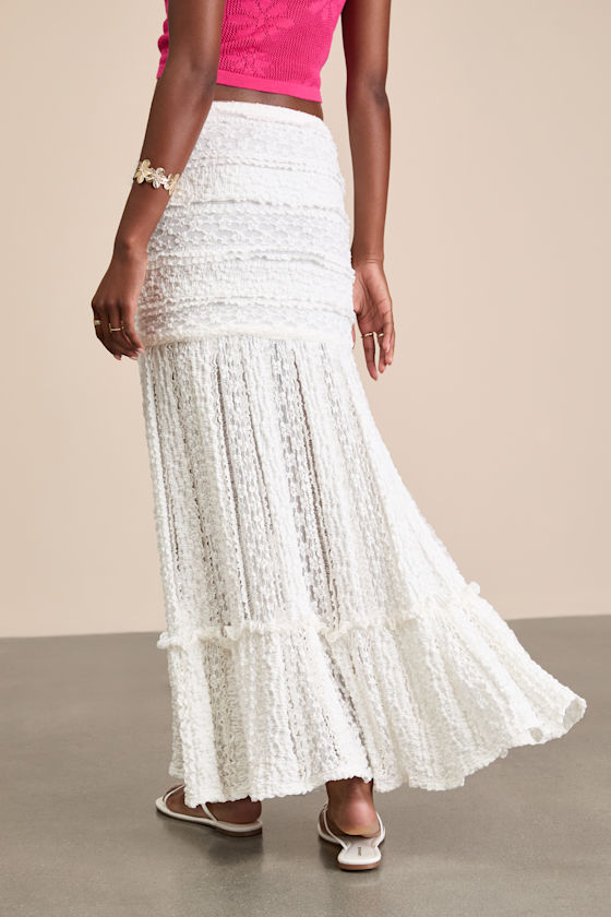 Lulus Rochelle White Sheer Textured Knit Maxi Skirt In White