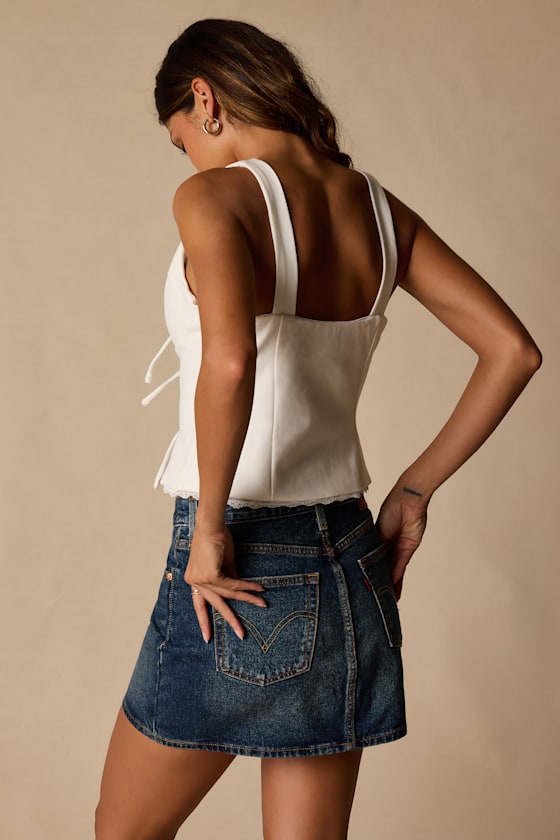Sweetly Coy White Sleeveless Bustier Tie-Front Top 2