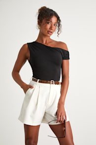 Sharise Ivory Pleated High-Rise Shorts 1
