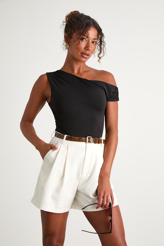 Sharise Ivory Pleated High-Rise Shorts 1