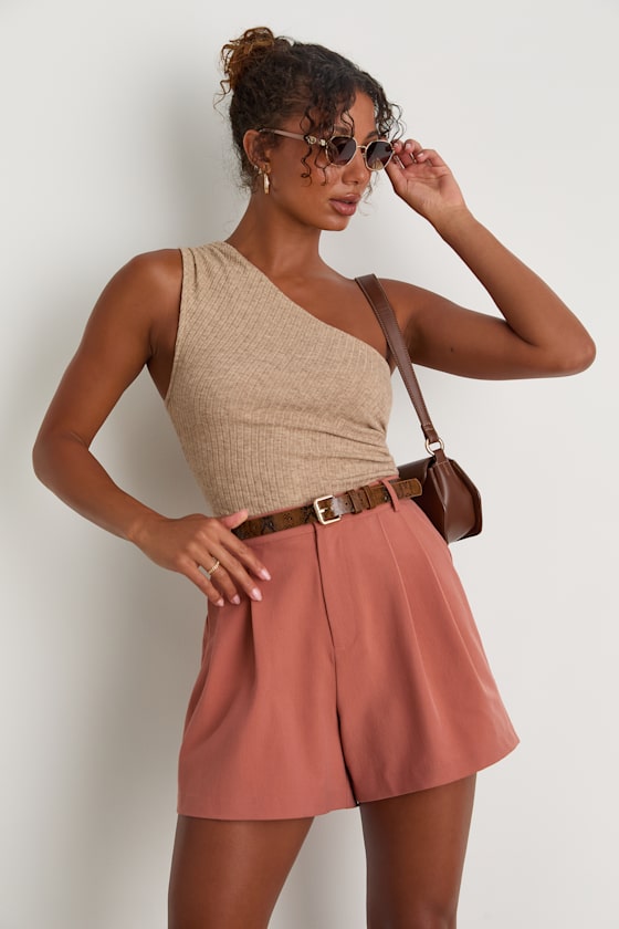 Sharise Rusty Rose Pleated High-Rise Shorts 1