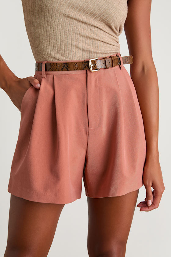 Sharise Rusty Rose Pleated High-Rise Shorts 2