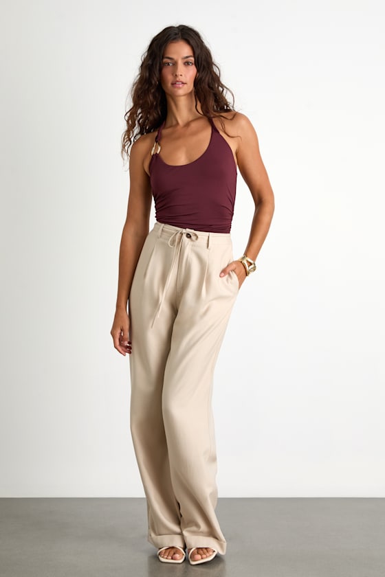 Bowen Light Khaki High-Rise Wide-Leg Trouser Pants - thumbnail 4