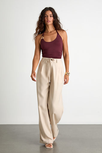 Bowen Light Khaki High-Rise Wide-Leg Trouser Pants 4