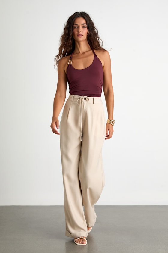 Bowen Light Khaki High-Rise Wide-Leg Trouser Pants 4
